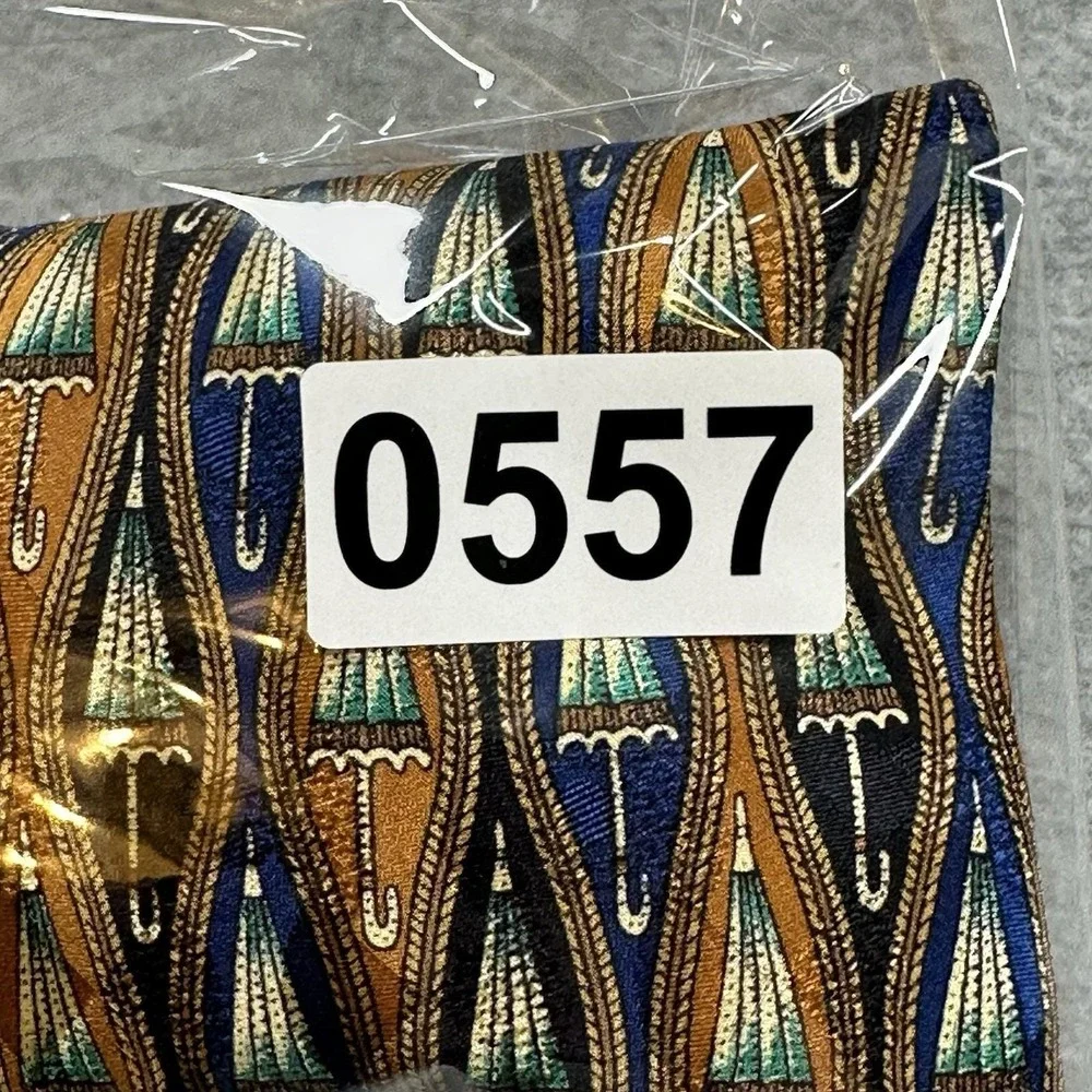 Vintage Mara Collection Tie 100% Silk Umbrella Print Gold Blue Countess‎ Mara